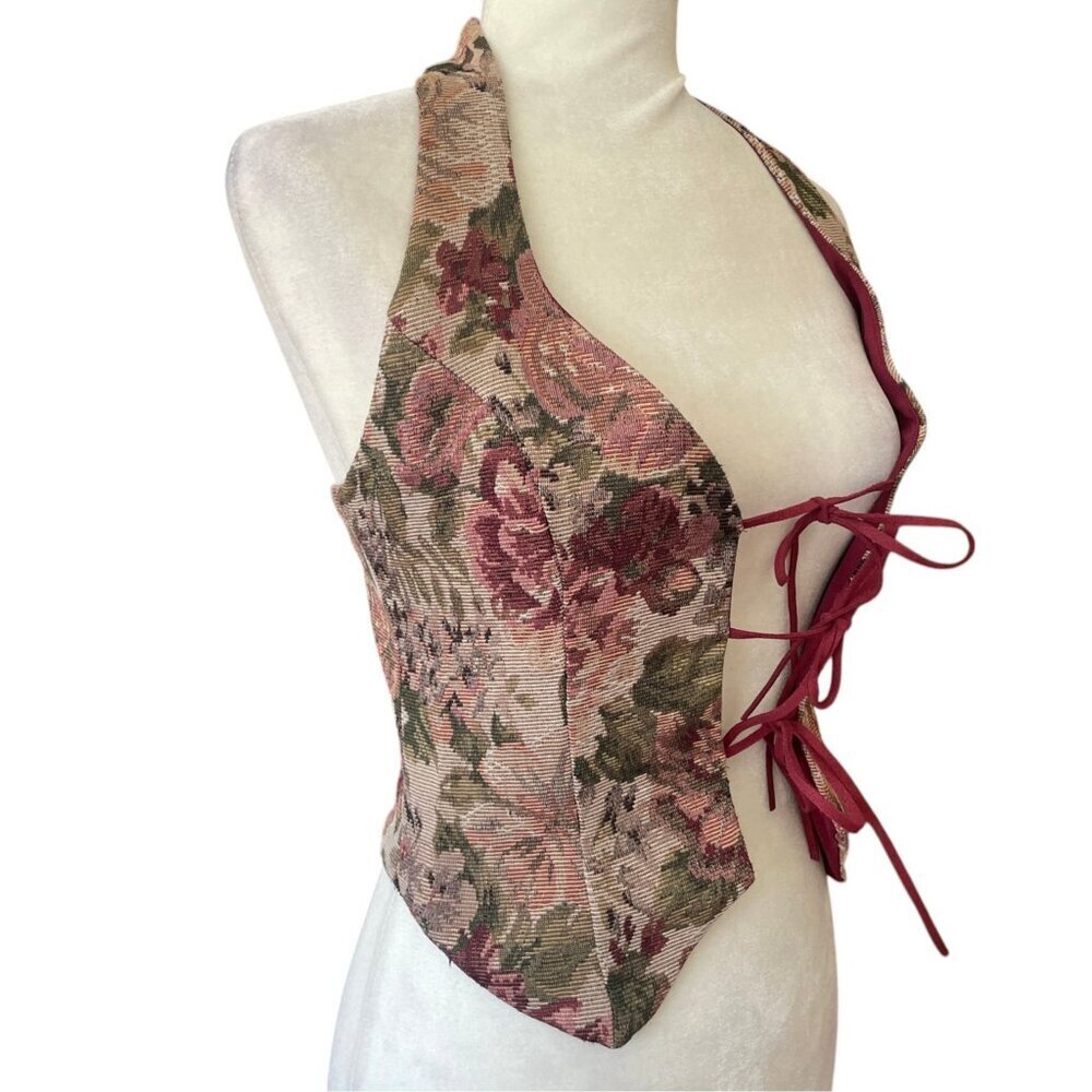 NEW Windsor Adore You Floral Tapestry Lace Up Vest XS Fairy Ren Faire Medieval - Picture 2 of 10